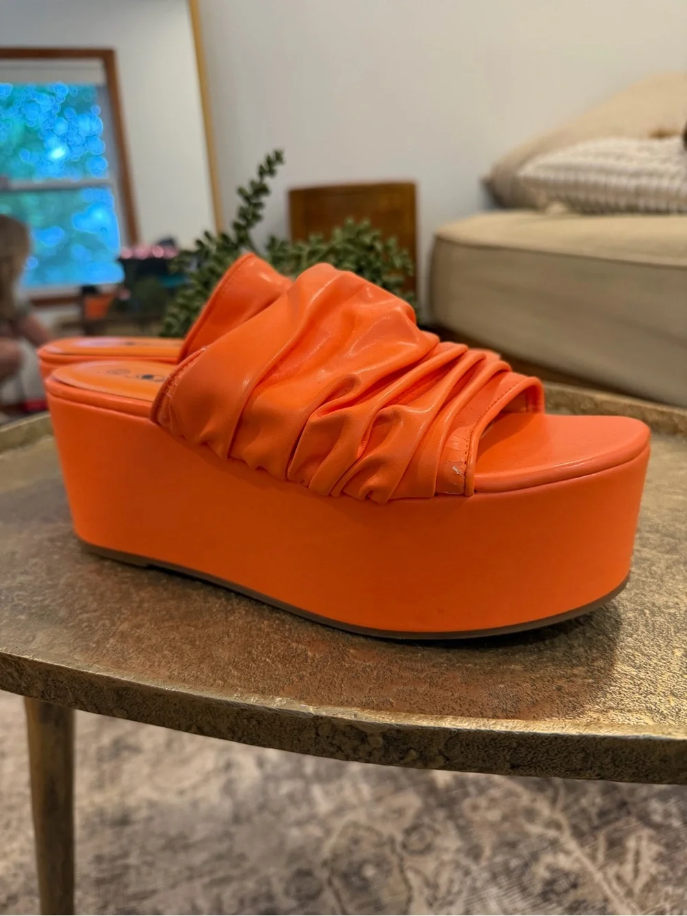 SHEIN Vintage Orange Platform Slide Sandals - Women's Fashion Wedge